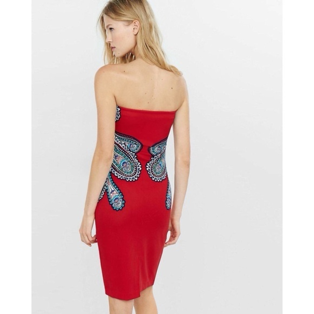 EXPRESS Red Placed Paisley Print Tube Dress Size 0 NEW - Picture 12 of 12